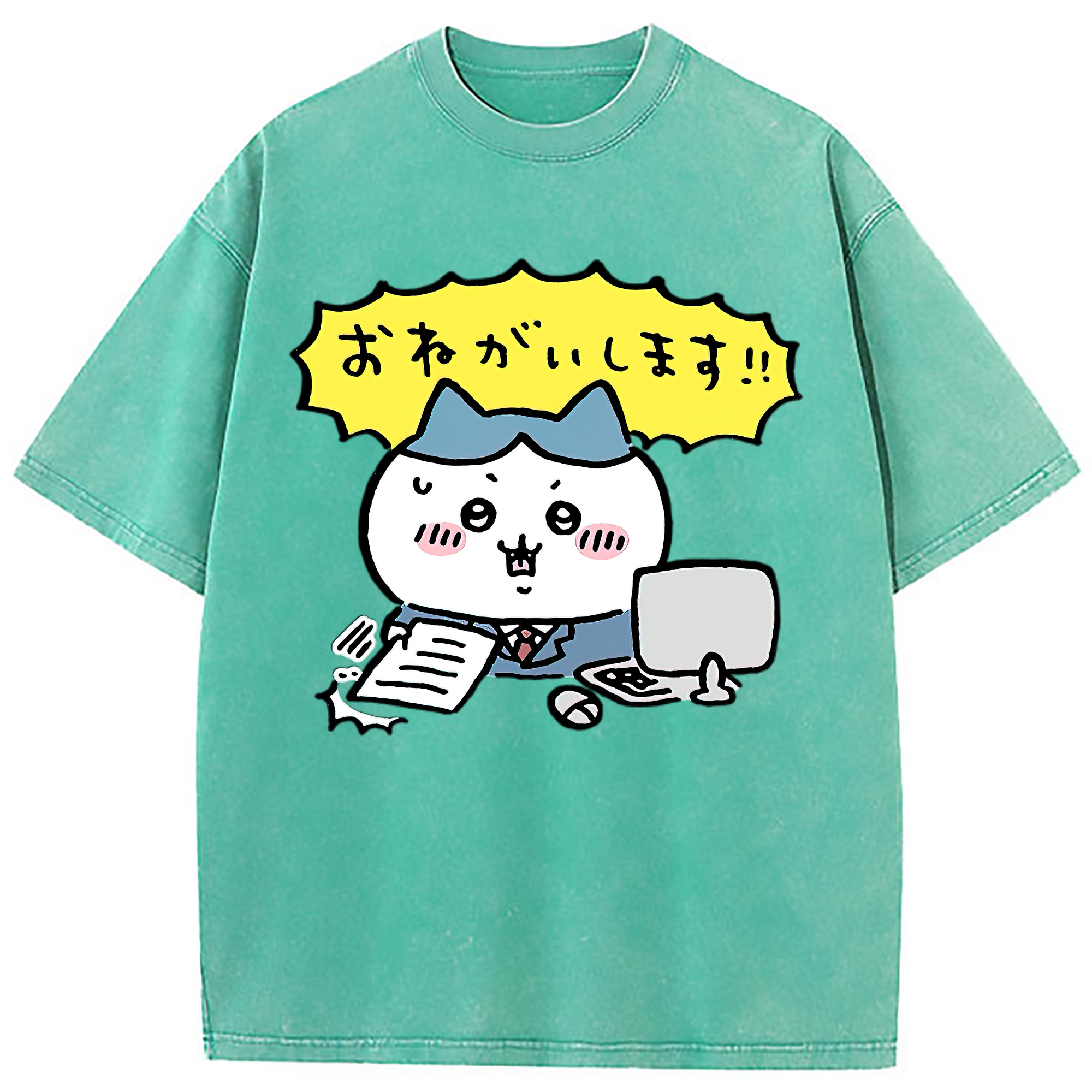 （画像用） ちいかわ ハチワレ Chii-kawa hachiware 綿100% ヴィンテージ風 半袖Tシャツ（フロントプリント）